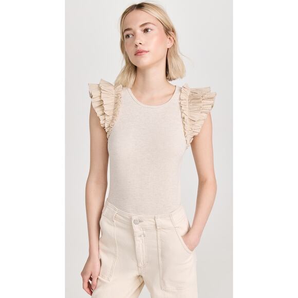 Ulla Johnson Lilo Top in Cobblestone tan with ruffle shoulders Medium - Picture 11 of 11
